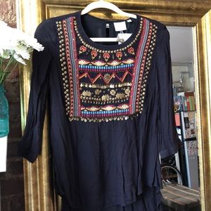 Anthropologie Black Embellished Tunic / Size 0
